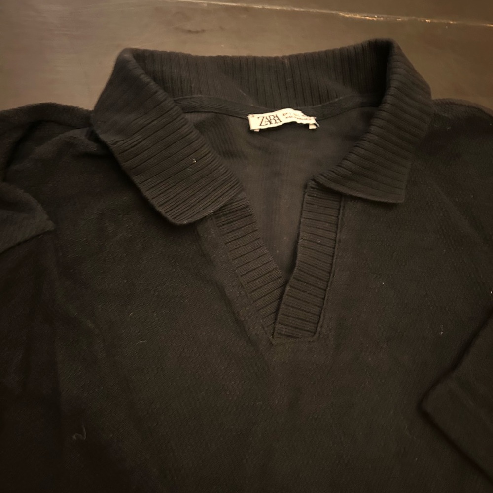 Zara Men's Black Polo Shirt Johnny Collar